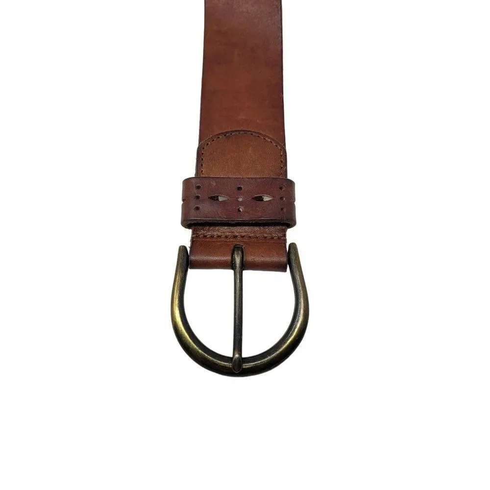 AEO Genuine Leather Brown‎ Belt M Perforated Studded Boho Country Cowgirl